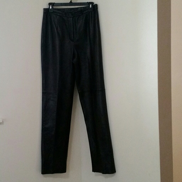 LOFT WOMEN STRAIGHT LEG Brown Leather pant - Picture 3 of 6